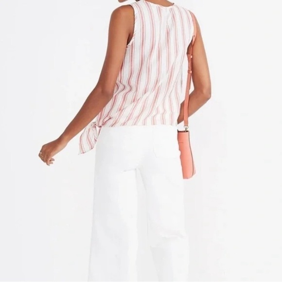 Madewell Side-Tie Tank in Marcia Stripe J1128 Cotton Red Stripe Size Small - Picture 3 of 10
